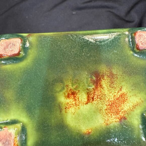 Vintage Drip Glaze Planter Rectangle Wide Rim 8x5" - Picture 6 of 15